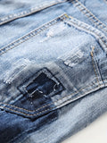kkboxly  Slim Fit Ripped Cotton Jeans, Men's Casual Street Style Distressed Mid Stretch Denim Pants For Spring Summer