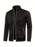 kkboxly  Warm Stand Collar Jacket, Men's Casual Comfortable Zip Up Zipper Pockets Knitted Cardigan For Fall Winter