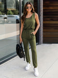 kkboxly  Sleeveless Drawstring Jumpsuit, Casual Versatile Solid Jumpsuit, Women's Clothing
