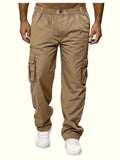 kkboxly  Men's Multi Pocket Loose Fit Straight Leg Casual Trousers