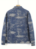 kkboxly  Jacquard Weave Denim Jacket, Men's Casual Street Style Chic Button Up Jacket
