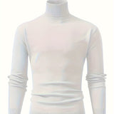 kkboxly  All Match Knitted Thermal Solid Sweater, Men's Casual Warm High Stretch Stand Collar Pullover Sweater For Fall Winter