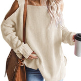 kkboxly  Cold Shoulder Oversized Sweater, Casual Long Sleeve Sweater For Fall & Winter, Women's Clothing