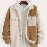 kkboxly  Plus Size Men's Contrast Color Fleece Jacket Fashion Casual Thick Coat For Fall Winter, Men's Clothing