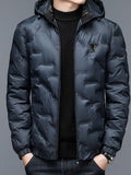 kkboxly  Men's Geometric Pattern Puffer Coat, Casual Zip Up Warm Hooded Jacket For Outdoor Winter