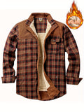 kkboxly  Men's Plaid Print Jacket, Windproof Thermal Patchwork Lapel Winter Shirt For Men's Winter Outdoor Activities