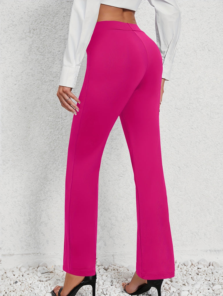 kkboxly  Solid High Waist Pants, Casual Long Pants For Spring & Fall, Women's Clothing