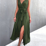 kkboxly  Sexy V Neck Solid Tie Front Trapeze Bohemian Dresses, Women's Clothing