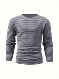 Men's Stylish Solid Knitted Pullover, Casual High Stretch Breathable Long Sleeve Crew Neck Top For City Walk Street Hanging Outdoor Activities