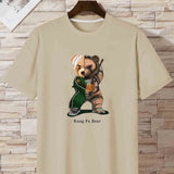 kkboxly  'Kung Fu Bear' Print T Shirt, Tees For Men, Casual Short Sleeve Tshirt For Summer Spring Fall, Tops As Gifts
