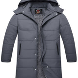 kkboxly  Men's Warm Fleece Hooded Jacket, Casual Zipper Pocket Long Warm Thick Coat For Fall Winter