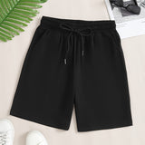 kkboxly  Women's Casual Drawstring Sports Shorts, Solid Color Elastic Waist Fashion Shorts