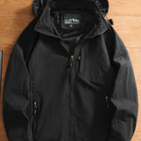 kkboxly Men's Casual Zipper Pockets Detachable Hooded Windbreaker Jacket, Waterproof Soft-shell Jacket For Outdoor Hiking Camping