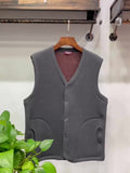 kkboxly  Vintage Warm Winter Vest, Men's Casual Button Up V Neck Vest For Fall Winter