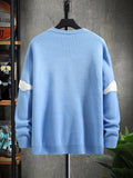 kkboxly  All Match Knitted Sweater, Men's Casual Warm Slightly Stretch Cloud Chenille Embroidery Crew Neck Pullover Sweater For Fall Winter