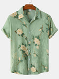 kkboxly  Men's Casual Slim Short Sleeve Shirts With Flower For Summer