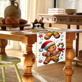 1pc Linen Gingerbread Man Table Runner, Square Christmas Party Tablecloth Pad, Festive Dining Room Decor, Woven Fabric Table Banner for Home Kitchen Use