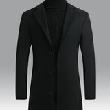 kkboxly  Classic Design Trench Coat, Men's Semi-formal Button Up Lapel Overcoat For Fall Winter Business