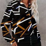 kkboxly  Geo Print Shirt, Casual Button Front Long Sleeve Shirt, Women's Clothing