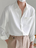 kkboxly  Solid Men's Shirt Top Turn-Down Collar Long Sleeve Closure Male Casual Shirt For Men Daily Vacation Streetwear