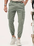 kkboxly  Trendy Solid Cargo Pants, Men's Multi Flap Pocket Trousers, Loose Casual Outdoor Pants, Men's Work Pants Outdoors Streetwear Hip Hop Style