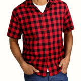 kkboxly  Classic Men's Casual Plaid Short Sleeve Shirt With, Men's Shirt For Summer, Tops For Men