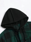 kkboxly  Men's Plaid Hooded Shirt, Men's Hooded Sweatshirt Novel Long Sleeve Hoodies With Button Gym Sports Hooded Shirt