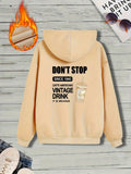 kkboxly  Men's Coffee Drinks And Letter Print Trendy And Versatile Zipper Hoodies Drawstring Fleece Long Sleeve Jacket, Suitable For Autumn And Winter, Suitable For Outdoor Sports
