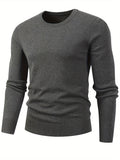 All Match Knitted Solid Sweater, Men's Casual Warm Mid Stretch Crew Neck Pullover Sweater For Men Fall Winter