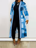 kkboxly  Plus Size Colorblock Longline Coat, Women's Plus Slight Stretch Casual Trench Coat