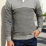 All Match Knitted Striped Sweater, Men's Casual Shirt Middle Stretch V Neck Pullover Sweater For Men Fall Winter