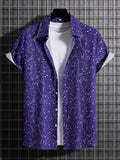 kkboxly  Milky Way Pattern Casual Short Sleeve Shirt, Men's Hawaiian Shirt For Summer Vacation Resort