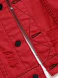 kkboxly  Men's Casual Red Ripped Denim Jacket