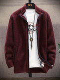 kkboxly  Men's Full Zip Up Casual Stand Collar Cardigan, Regular Fit Knitted Sweater Jacket Coat With Pockets For Winter Fall