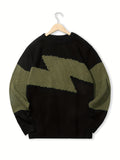 kkboxly  All Match Knitted Color Block Sweater, Men's Casual Warm High Stretch Crew Neck Pullover Sweater For Men Fall Winter