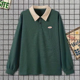 Plus Size Men's Varsity Style Golf Shirt Contrast Color Shirt For Spring Fall Winter, Men's Clothing