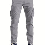 kkboxly  Men's Stylish Solid Cargo Jogger With Pockets, Causal Breathable Drawstring Men's Bottom Clothing For City Walk Street Hanging Outdoor Activities