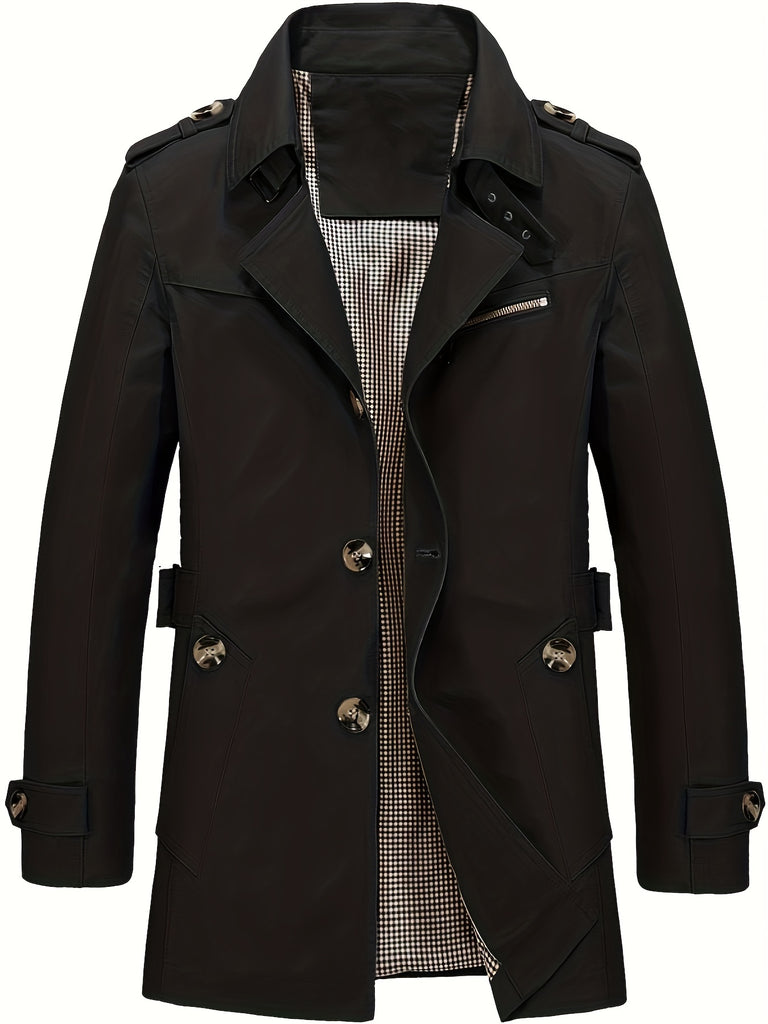 kkboxly  Men's Casual Button Cotton Notched Collar Long Sleeves Trench Jackets For Spring & Fall