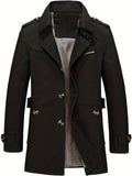 kkboxly  Men's Casual Button Cotton Notched Collar Long Sleeves Trench Jackets For Spring & Fall