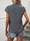 kkboxly  Allover Print Blouse, Casual V Neck Short Sleeve Versatile Blouse, Women's Clothing