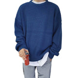 kkboxly  Men's Stylish Color Matching Knitted Pullover, Casual Breathable Long Sleeve Crew Neck Top For City Walk Street Hanging Outdoor Activities