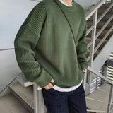 kkboxly  Men's Stylish Color Matching Knitted Pullover, Casual Breathable Long Sleeve Crew Neck Top For City Walk Street Hanging Outdoor Activities