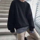 kkboxly  Men's Stylish Color Matching Knitted Pullover, Casual Breathable Long Sleeve Crew Neck Top For City Walk Street Hanging Outdoor Activities