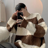 2025 kkboxly  Turtle Neck Knitted Sweater, Men's Casual Loose Fit Warm Color Block High Stretch Pullover Sweater For Spring Fall