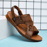 kkboxly Men Cowhide Leather Opened Toe Non Slip Beach Casual Outdoor Sandals