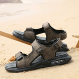 kkboxly Men Outdoor Sport Cushioned Comfy Hook Loop Leather Beach Sandals