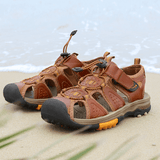 kkboxly kkboxly Men Cowhide Leather Non Slip Closed Toe Beach Casual Outdoor Sandals