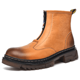 kkboxly kkboxly Men Cowhide Leather Non Slip Soft Sole Front Zipper Tooling Short Boots