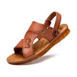 kkboxly Men Cowhide Leather Opened Toe Non Slip Beach Casual Outdoor Sandals