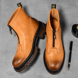 kkboxly kkboxly Men Cowhide Leather Non Slip Soft Sole Front Zipper Tooling Short Boots